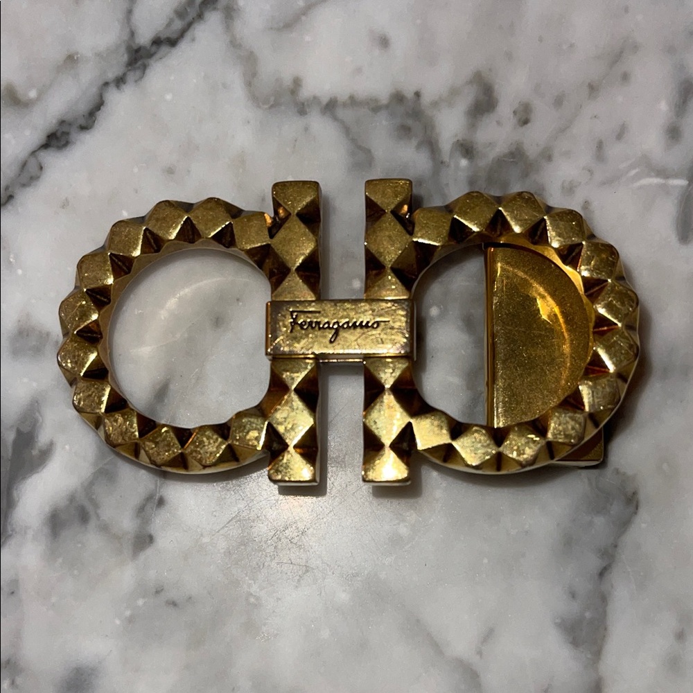 Salvatore Ferragamo Gold Textured Belt Buckle